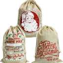 Hooin Christmas Sacks. 15.7''x22'' Large Christmas Burlap Sacks. Xmas Hessian Linen Drawstring Goody Gift Bags. Pack of 3.
