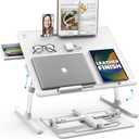 Cooper DeskPRO XL 23.6" Ergonomic Adjustable Laptop Bed Desk, Laptop Bed Table | Tray for Eating, Computer, Writing, Floor, Couch | Large Lap Desk for Adults | Leather, Drawer, Book Stand (White)