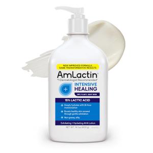 AmLactin Intensive Healing Body Lotion - Therapeutic Lotion for Extremely Dry Skin - No-Scrub Exfoliator and Moisturizer with 15% Lactic Acid AHA and Ceramides, 14.1 oz 