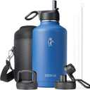 Water Bottle Insulated 64 oz with Straw & 3 Lids, Coolflask Half Gallon Water Jug Large Metal Stainless Steel Wide Mouth for Sports, Gym or Office, Non-BPA Keep Cold 48H Hot 24H, King's Blue