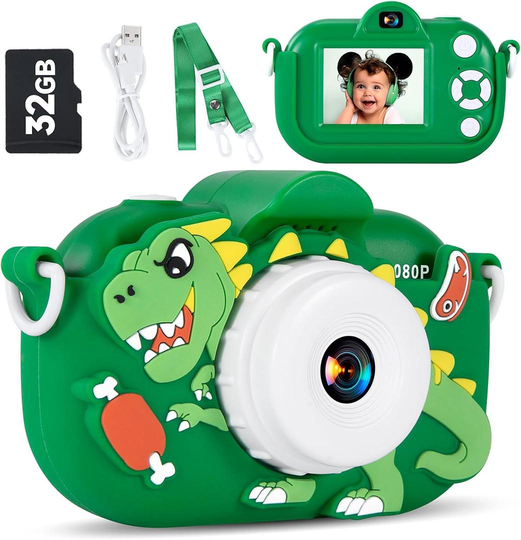 Kids Camera Toys for Boys Age 3-8, 1080P Toddler Digital Camera with 32GB SD Card, Toddler Toys for Kids, Christmas Birthday Gifts for Boys 3,4,5,6,7,8 Years Old (Green)