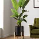 LE TAUCI 12 Inch Pot for Plants, Ceramic Planters for Indoor Plants, Mid-Century Modern Cylinder Flower Pots with Drainage Hole, Fits Fiddle Leaf Fig & Monstera, Home Decor, Black