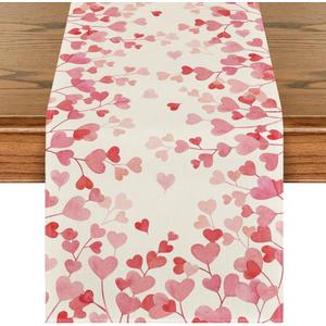 Artoid Mode Pink Love Valentine's Table Runner, Anniversary Wedding Kitchen Dining Table Decoration for Home Party Decor 13x90 Inch