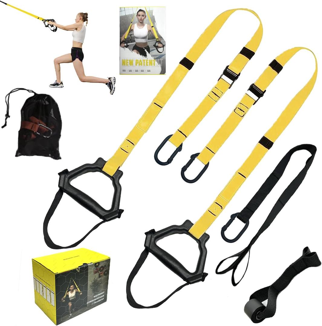 Bodyweight Resistance Training Straps, Complete Home Gym Fitness Trainer kit for Full-Body Workout, Included Door Anchor, Extension Strap, Fitness Guide (Yellow)