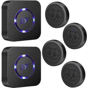 EverNary Dog Door Bell Wireless Doggie Doorbells for Potty Training with Waterproof Touch Button Dog Bells Included 2 Receivers and 4 Transmitters, Black