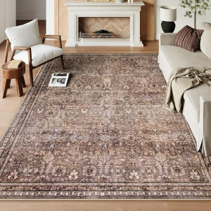 Lahome Oriental Rugs for Bedroom 8x10, Boho Washable Red Rugs for Living Room, Soft Rubber Backed Anti-Skid Floor Carpet for Dining Room Department, Distressed Red