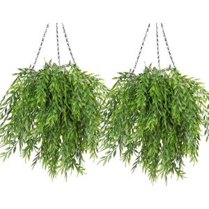 RECUTMS Artificial Weeping Willow 6Pcs,Plastic Leaves Twig Plants Greenery Fake Hanging Ivy Garland UV Resistant for Indoor Outdoor Home Garden Wall Baskets Wedding Party Table Planter Filler Decor