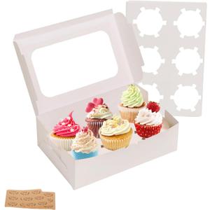 Yeplan 50 Packs Cupcake Boxes,9.4x6.1x3.14 Inches 6 Count Cupcake Box,White Cupcake Containers with Clear Window and Six Treat Holder,Pastry and Cookie Boxes,Bakery Boxes