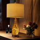 OYEARS 23" USB A+C Table Lamp for Bedroom Living Room Modern Bedside Lamps Retro Farmhouse Rattan Glass Nightstand Nightlight Lamps (Amber),Two Light Points