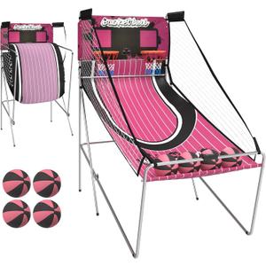 Basketball Arcade Game Indoor, Electronic Basketball Game Dual Shot with 8 Game Modes, LCD Score Display, and 4 Rubber Balls, Basketball Indoor Arcade Game for Home, Pink