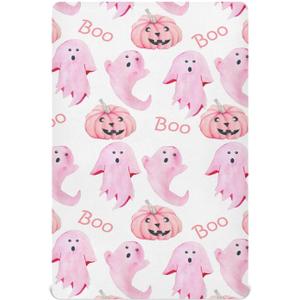 Halloween Ghosts Pink Crib Sheets Soft Breathable Fitted Baby Crib Sheets Mattress Cover for Girl Boys, 52" x 28" x 9" (Multicolor-1)
