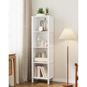 Bookshelf, Modern 4-Tier Bookcase, Open Storage Book Shelf, 11 14.2 50.4 Inches, Small Narrow Bookshelves for Living Room, Home Office, Bedroom, White