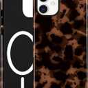 Jusy Compatible with MagSafe Brown Tortoise Shell Print Phone Case for iPhone 12/12 Pro, Amber Trendy Luxury Magnetic Soft TPU and Hard PC Protective Phone Cover for Women Girls - Brown