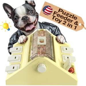 KADTC Paw-Activated Rolling Puzzle Game Toy Level 2 in 1 Puppy Treat Toys Capacity 14oz Slow Feeder Adjustable Interactive Food Dispenser for Small/Medium Dogs Brain Mental Stimulation Healthy Eating (Yellow)