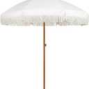 AMMSUN 7ft Patio Umbrella with Fringe Outdoor Tassel Umbrella UPF50+ Premium Steel Pole and Ribs Push Button Tilt, Cream White