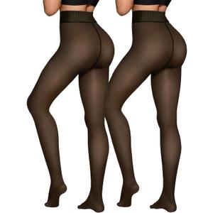 Fleece Lined Tights Sheer Women - Fake Translucent Warm Pantyhose Leggings Sheer Thick Tights for Winter (Large, Invisible One Line Crotch-black+black)