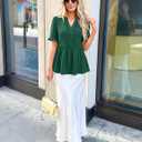 MEROKEETY Women's Summer Peplum Tunic Blouse 2026 Babydoll Tops Ruffle Short Sleeve V Neck Casual Loose T Shirts (Green, S)