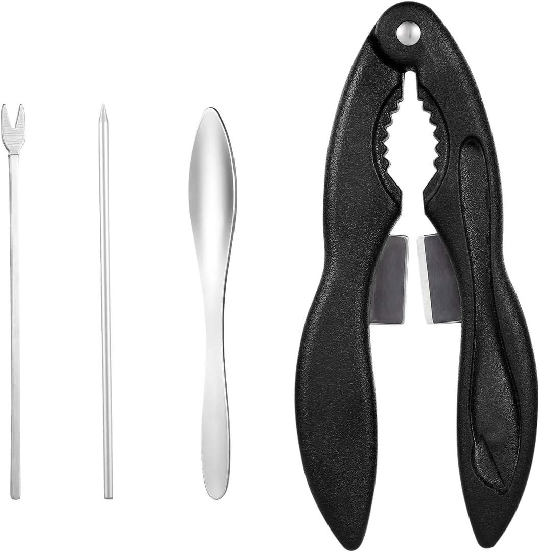 Seafood Crackers and Tools, Including Multi Purpose Crab Tool, Sturdy Metal Crab Leg Fork/Pick Crab Shell Spoon Crab Leg Claw/Cutter, Crab Lobster Cracker Set Convenient Tools (Black)