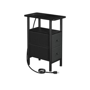 LOAKEKEL Narrow End Table Living Room with Charging Station, Skinny Side Table with Fabric Drawers, Slim Nightstand for Bedroom, Small Spaces, Couch, Black, HETNDP02BK-1