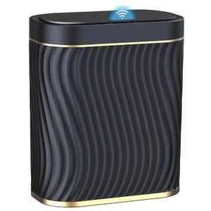 Bathroom Small Trash Can with Automatic Touchless Lid, 2.6 Gallon Smart Garbage Can Narrow Waterproof Trash Bin for Bedroom, Office, Living Room (Gold Black)