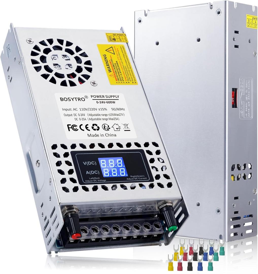 BOSYTRO 24V Adjustable dc Power Supply 600W,Switching Power Supply AC 110V/220V to DC 0-24V DC Converter with LED Digital Display, 5V 10V 12V 24V Buck Converter for 3D Printer,CCTV Computer Lab