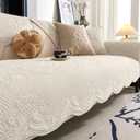 vctops Boho Cotton Quilted Couch Cover Soft Embroidered Sofa Cover Non-Slip Dog Bed Cover Scalloped Sofa Slipcover Washable Furniture Protector Cover (Cream,28"x70")