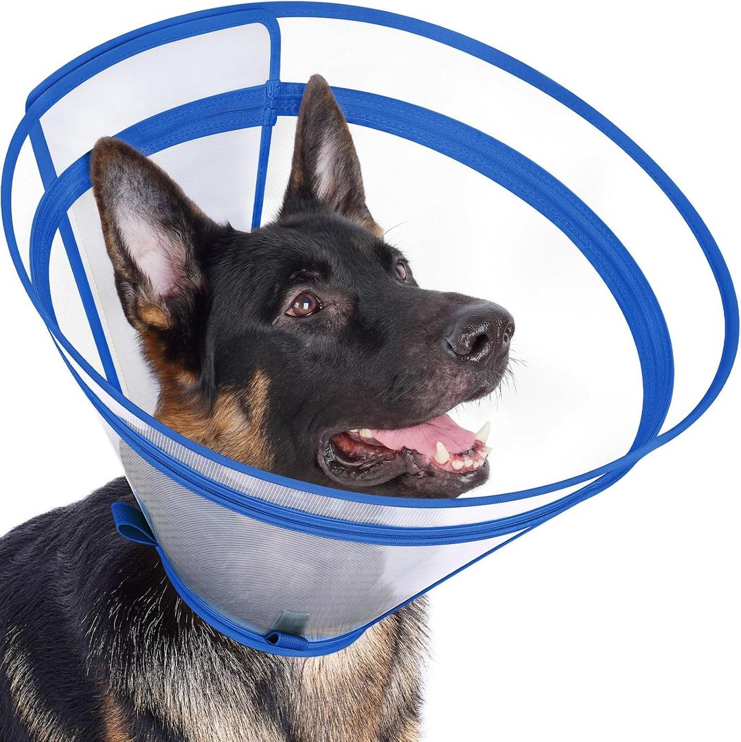 Dog Cone to Stop Licking, Clear Recovery Collar with Detachable Zipper, Sturdy Elizabethan Collar for XXLarge Dogs, Soft Adjustable Cone After Surgery Patented, Blue XXL