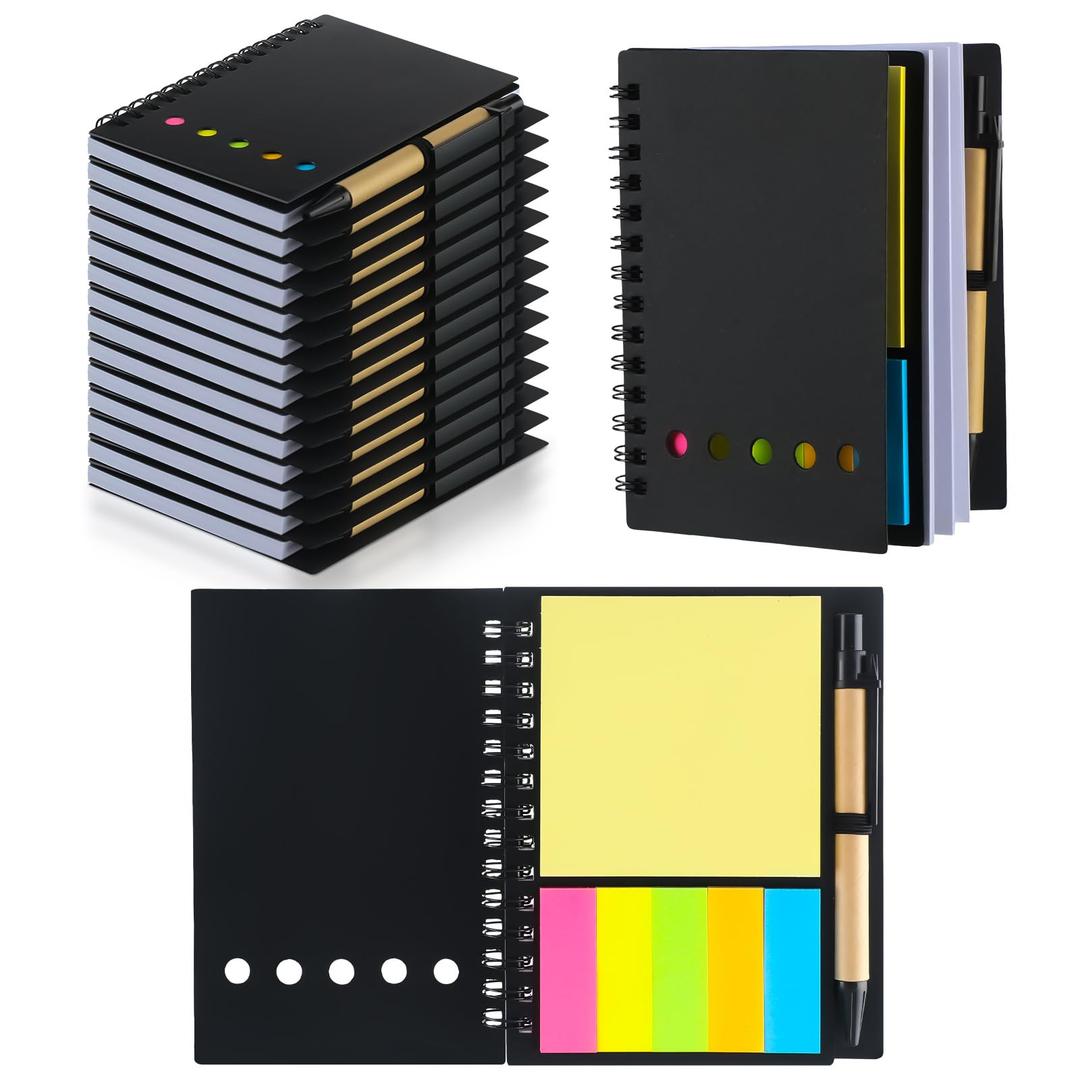 Qilery 10 Pack Lined Spiral Notebook Small Notepad and Pen Set Steno Pads Lined Notepad Black Pocket Notebook for Business Office School Supplies