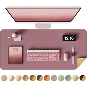 YSAGi Double-Sided Desk Pad, 31.5"x15.7"Leather Desk Mat, Eco Cork Desk Pad Protector,Large Mouse Pad,Waterproof Desk Blotter for Office/Home(Dark Pink)