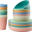 18pcs Wheat Straw Dinnerware Sets, HXYPN Unbreakable Reusable Dinnerware Set Kitchen Cups Plates and Bowls Sets Dishwasher Microwave Safe Plates