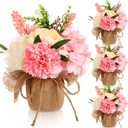 Novabright 4 Packs Artificial Flowers Centerpieces for Tables Decoration Faux Floral Pink Hydrangea in Small Burlap Vases Centerpiece Bouquets for Spring Easter Table Wedding Home Office Party