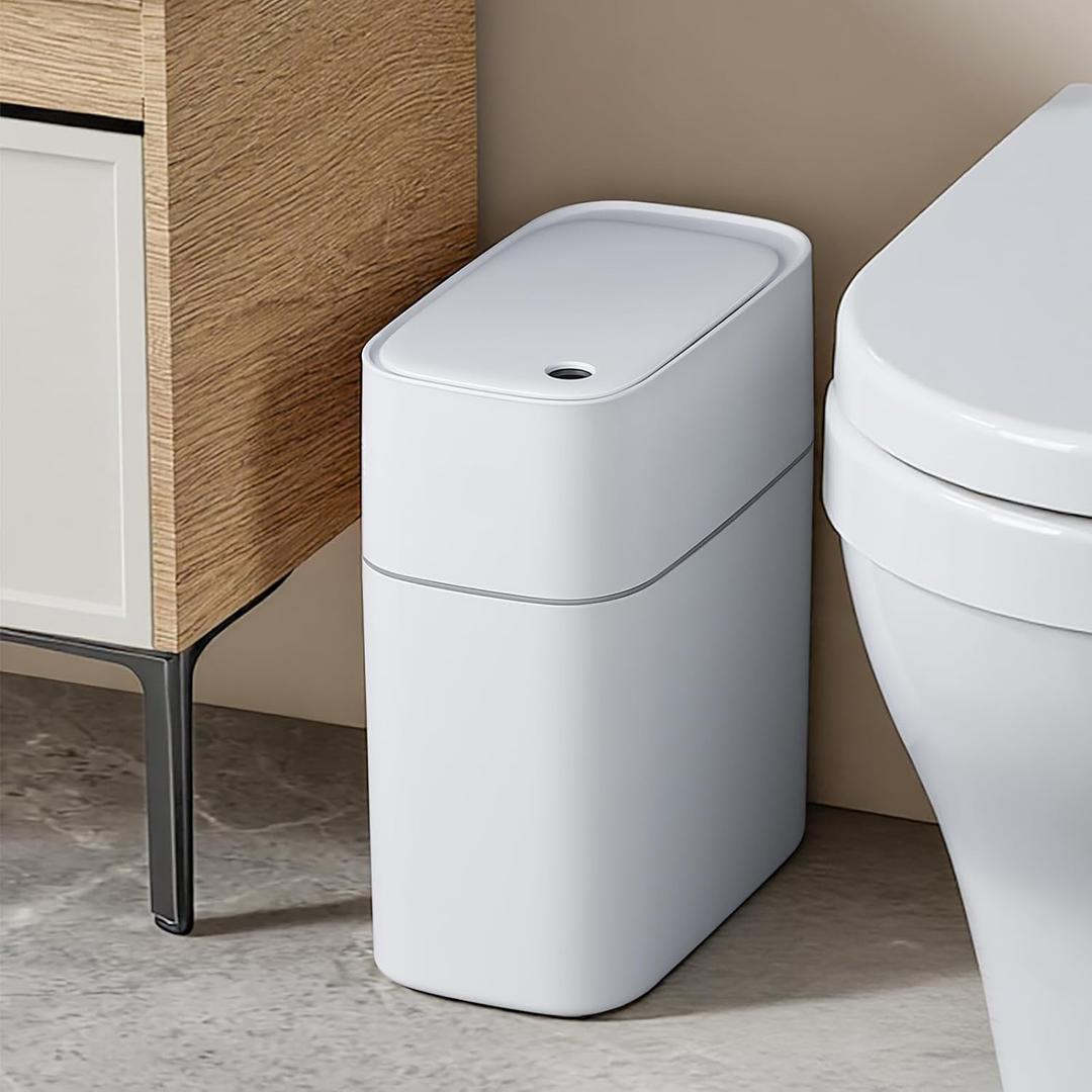 3.5 Gallon Automatic Trash Can for Small Bathroom,Slim Touchless Garbage Can with Trash Bag Auto-adsorption Technology,Motion Sensor Waterproof Trash Bins for Bedroom Office Kitchen Toilet