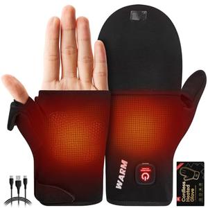 Heated Gloves for Men Women, Rechargeable Detachable Full & Half Hands Heated Glove Fingerless Electric Heating Gloves Hand Warmer for Work, Hunting, Skiing, Outdoor Work (Black, M)