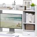 LAND·VOI Desktop Bookshelf with Drawer, Desk Hutch with 4 Storage Shelves for Computer Desk, Desk Shelf for Home Office Dorm, Dressing Tabletop, Bar Countertop, White, 37.2 x 10.24 x 24.61 inches