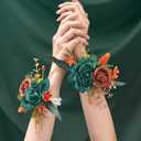 Serwalin 2 Pcs Wrist Corsage, 6-7 Inch Teal Orange Corsage for Wedding, Bridesmaid Mother Grandmother, Artificial Flowers for Prom Ceremony Anniversary