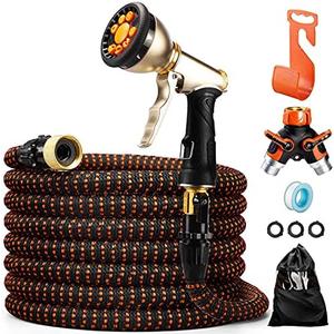ACSTEP 50 Foot Garden Hose，50FT Expandable Water Hose with 9 Function Metal Nozzle,Lightweight & No-Kink Flexible Garden Hose, High-Pressure Heavy Duty Leakproof Retractable Water Hose 50Feet Orange