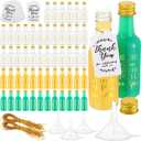 Maxcheck 50 Pack Wedding Mini Bottles Set 1.7 Oz Airtight Plastic Spirit Bottle with Golden Cap, Funnels, Thank You Tags and Elastic Lanyards Mini Shot Bottles for Guests Bridal Party