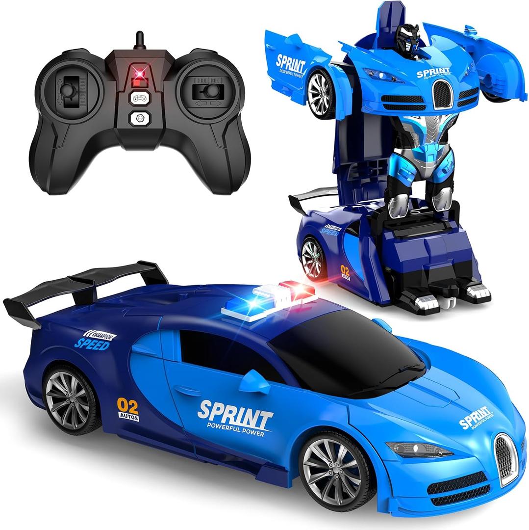 Remote Control Car, One-Click Becoming Robot Transforming Toys Car for Boys, Smooth Deformation, Demo Mode, 360 Rotation, Easy to Use, 2.4GHZ, with LED Lights, RC Cars for Christmas, Kids