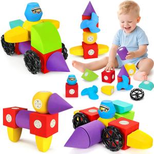 15 PCS Magnetic Foam Blocks, STEM Preschool Toys for Children, Magnetic Building Blocks for Toddlers, Kids Bath Toys and Montessori Sensory Toys, Birthday for Boys & Girls Age 3 4 5 6+