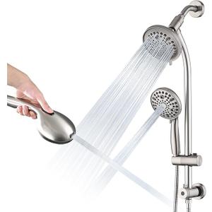 UCLIMAA Rainfall Shower Head with Handheld Shower Spray, with 26" Drill Free Adjustable Height Slider Bar, High Pressure Dual Shower Head Combo, 3-Way Diverter for Easy Reach, 5Ft Hose-Brushed Nickel