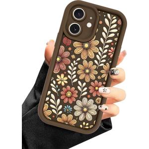 Brown Daisy Phone Case for iPhone 11, Cute Aesthetic Daisy Flower Design Case, Soft Silicone Slim Shockproof Protective Phone Cover for Women Girls - Brown