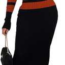 Women's Casual Sexy Off Shoulder Slim Knitted Long Sleeved Striped Maxi Party Dresses (S)