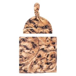 Touched by Nature Unisex Baby Organic Cotton Swaddle Blanket and Headband or Cap, Cookie, One Size