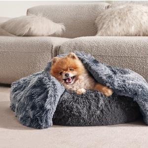 Bedsure Waterproof Dog Blankets for Small Dogs - Calming Cat Blanket for Couch Protector Washable, Long Faux Fur Pet Throw Blanket for Puppy, Reversible Furniture Protection, 25"x35", Tie-dye Grey (S(25x35"))