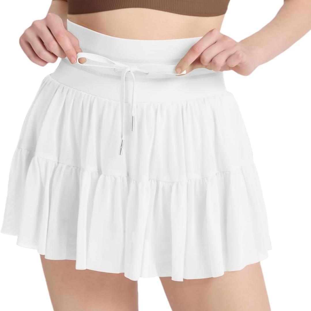 Women's Mini Pleated Skirt High Waisted Ruffle Tennis Skirts Sports Skater Running Skorts with Shorts Pockets, L