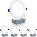 Meconard 4 Pack 6 Inch UltraThin LED Recessed Ceiling Light, 3000K/4000K/5000K Selectable, Dimmable 12W=110W, 1050LM, IC Rated CanKiller Downlights with Junction Box, ETL and Energy Star Listed