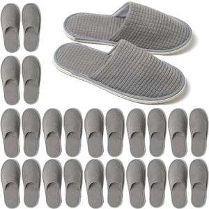 12 Pairs Disposable House Slippers for Guests, Washable Reusable Soft Polar Fleece Spa Slippers, Non-slip Indoor Slippers for Hotel Travel (Gray)