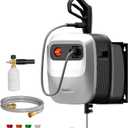 Giraffe Tools Grandfalls Retractable Pressure Washer G20, 2500 PSI 2.2 GPM, 180 Wall Mounted Power Washer, Auto-Retract with 65FT Hose Reel, 5 Nozzles for Floor/Cars/Fences/Patios, Light Silver
