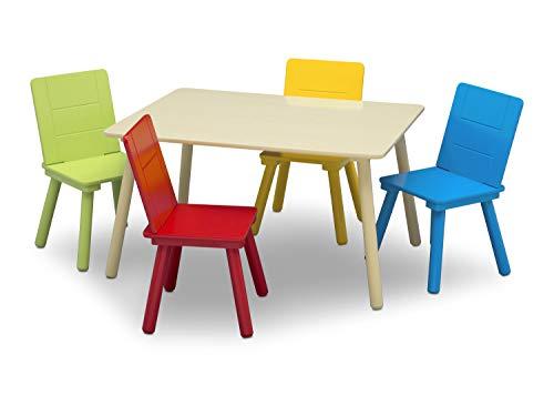 Delta Children Kids Table and Chair Set (4 Chairs Included), Natural/Primary