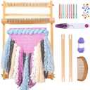 Wooden Multi-Craft Weaving Loom Large Frame to Handcraft for Kids and Beginners,15.7 11.8in/ 40 x 30cm with 10 PCS Knitting Stitch Markers + 10 PCS Plastic Needles + 1 PCS Scissors